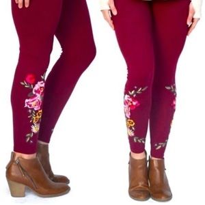 🆕🌺🌸 NEW Agnes & Dora Dark Berry Embroidered Red Pink Flower Floral Leggings S